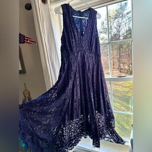 Size 10 Navy Blue Just Taylor lace zip dress mid calf/just below knee length.